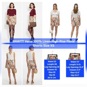 BNWTT Verie 100% Linen High-Rise Floral Shorts Size XS